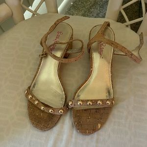 Lilly Pulitzer cork block heel sandals worn twice size 7